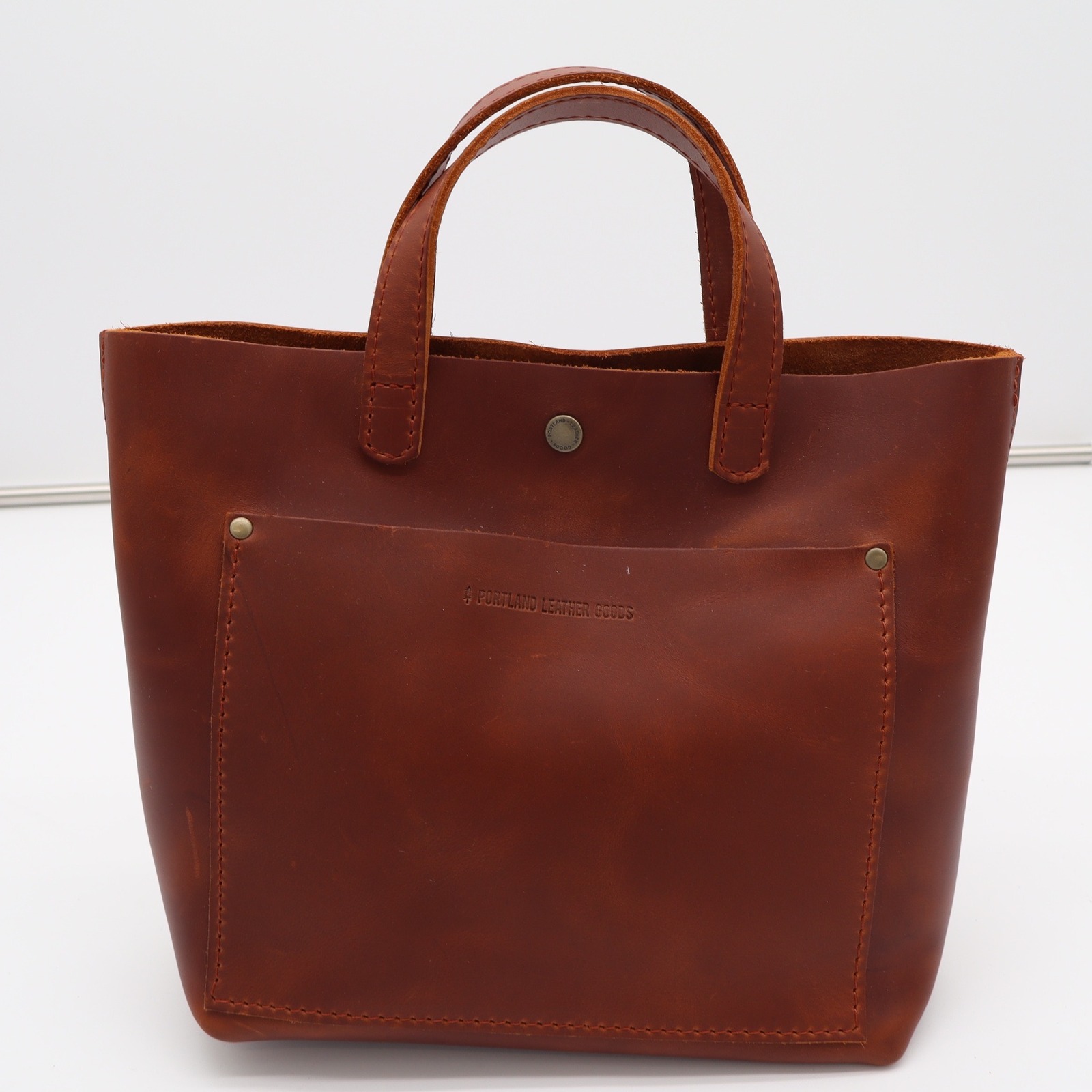 Portland Leather Goods Mini Crossbody Tote Bag Cognac Brown Leather Handbag